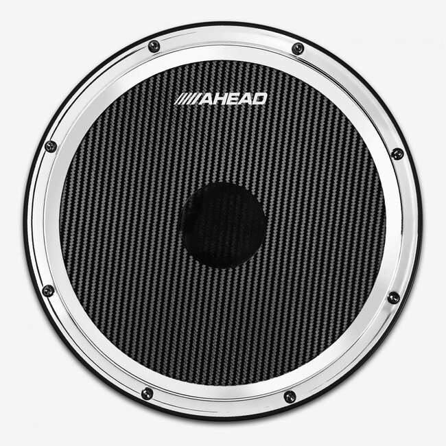 Ahead - AHSHPCH - 14" Black/Chrome S-Hoop Marching Pad with Snare Sound (Black Carbon Fiber)