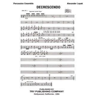 TRY Publishing Decrescendo for Percussion and Brass (score and parts) - by Alexander Lepak - TRY1158
