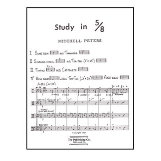 TRY Publishing Study In 5/8 For Percussion Quartet - by Mitchell Peters - TRY1103