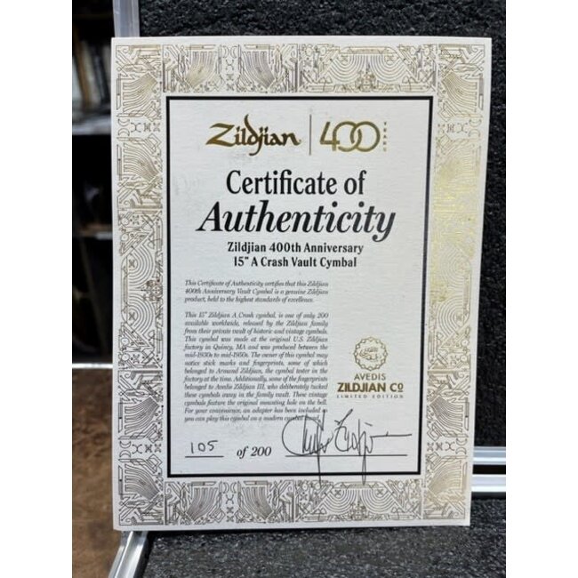 Zildjian - A40015 - 15" LE 400th Anniversary Vault Crash