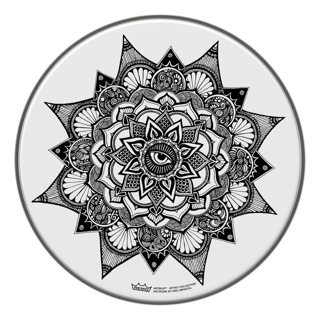 Remo - CS-0814-20-AB007 - **Special Order**, Batter, Artbeat Artist Collection, 14" Diameter, Skyndeep, Suede, Clear Dot On Bottom, Dilate, Artwork By Aric Improta