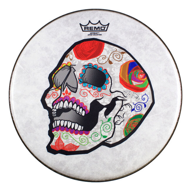 Remo - CS-0814-20-AB002 - **Special Order**, Batter, Artbeat Artist Collection, 14" Diameter, Skyndeep, Suede, Clear Dot On Bottom, Candy Skull, Artwork By Jose Pasillas