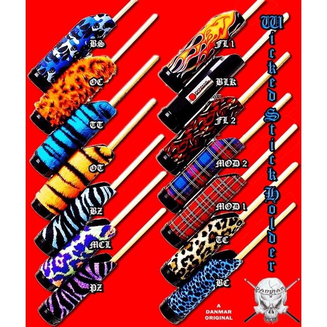 Danmar - 1027LP - Stick Holder - Clamps To Any Stand W/ Angle Adjustment, Holds 3 Pairs - Leopard