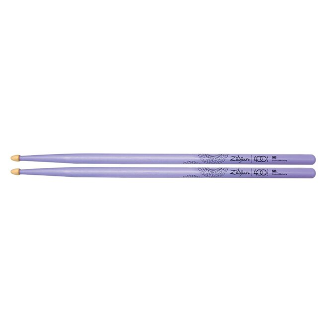 Zildjian 400th Anniversary Drumsticks - Z5BACP-400 - Painted Purple Wood Acorn Tip 5B with Alchemy Design