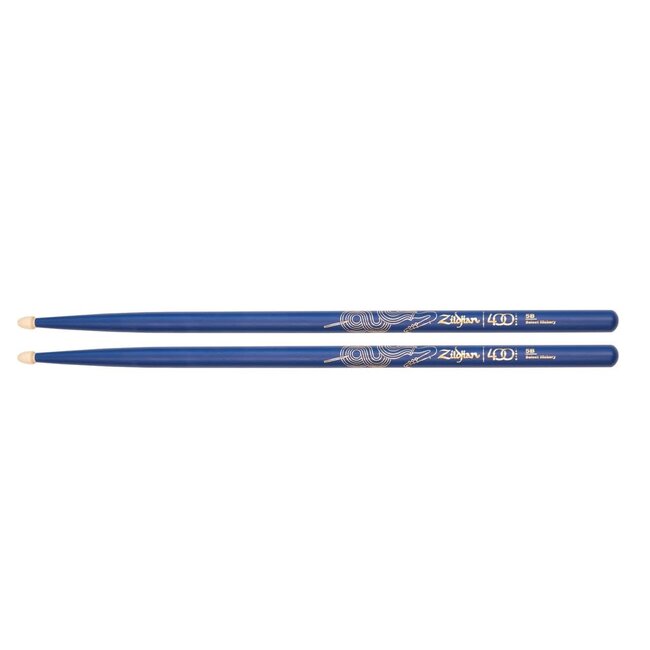Zildjian 400th Anniversary Drumsticks - Z5BACBU-400 - Painted Blue Wood Acorn Tip 5B with 20s Jazz design