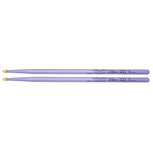 Zildjian 400th Anniversary Drumsticks - Z5AACP-400 - Painted Purple Wood Acorn Tip 5A with Alchemy Design
