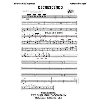 TRY Publishing Decrescendo for Percussion and Brass (score and parts) - by Alexander Lepak - TRY1158