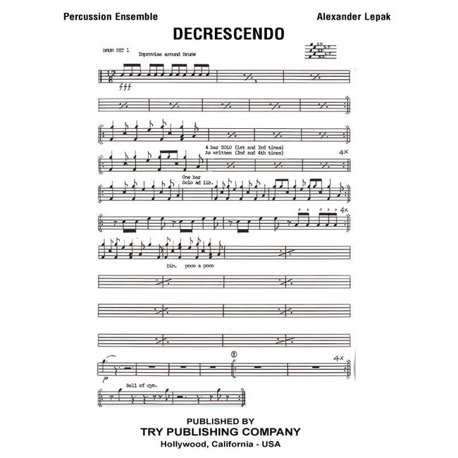 Decrescendo for Percussion and Brass (score and parts) - by Alexander Lepak - TRY1158