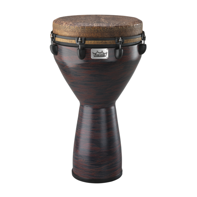 Remo - DJ-0114-22-SN014 - Djembe, Mondo, Infinity, Key-Tuned, 14" X 25", Skyndeep Natural, Goat Stripe Brown, Contour Tuning Brackets, Eco-Grain Multicolor Finish