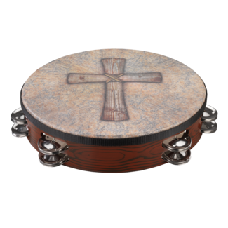 Remo Remo - TA-3010-81- - Tambourine, Gospel, 10" X 2", Nuskyn, Pre-Tuned Fixed Head, Antique Brown Finish