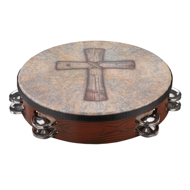 Remo - TA-3010-81- - Tambourine, Gospel, 10" X 2", Nuskyn, Pre-Tuned Fixed Head, Antique Brown Finish