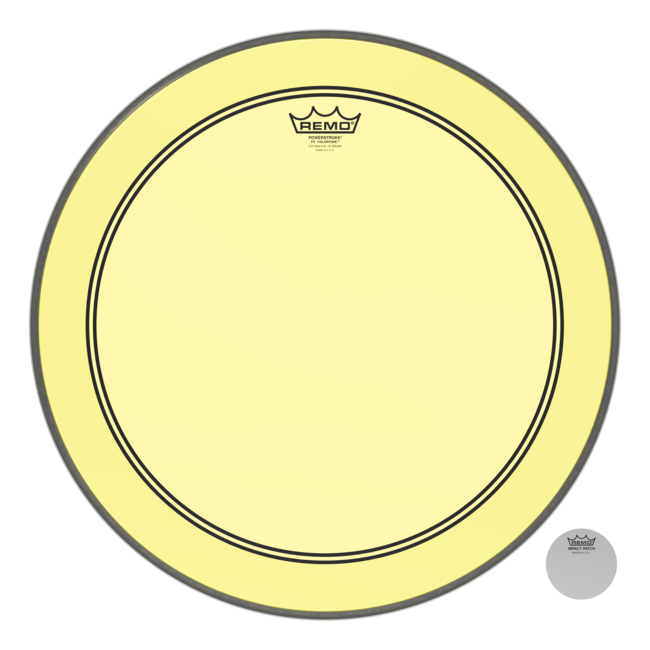 Remo - P3-1320-CT-YEOH - Bass Drum, Powerstroke 3, Colortone, 20" Diameter, Yellow, 5" Offset Hole