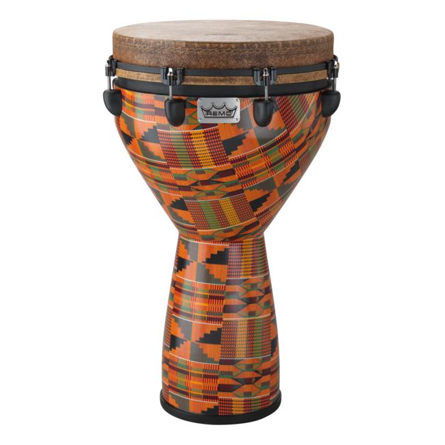 Remo - DJ-0014-LM- - Djembe, Mondo, Key-Tuned, 14" X 25", Skyndeep Fiberskyn, Contour Tuning Brackets, Multi-Mask Finish