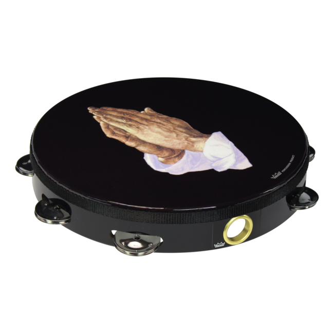 Remo - TA-9210-14- - **Remo Asia**, Tambourine, Praise, 10" Diameter, 8 Pairs Jingles X 2 Rows, 'Praying Hands' Graphic, Black
