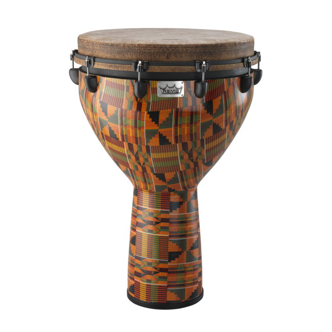Remo - DJ-0018-LM- - Djembe, Mondo, Key-Tuned, 18" X 28", Skyndeep Fiberskyn, Contour Tuning Brackets, Multi-Mask Finish