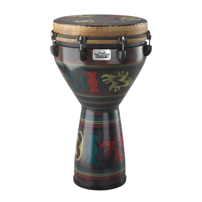Remo - DJ-0014-32- - Djembe, Mondo, Designer Series, Key-Tuned, 14" X 25", Skyndeep, Contour Tuning Brackets, Green Kinte Finish