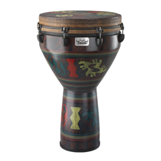 Remo Remo - DJ-0114-21-SN014 - Djembe, Mondo, Infinity, Key-Tuned, 14" X 25", Skyndeep Natural, Goat Stripe Brown, Contour Tuning Brackets, Eco-Grain Choco Red Finish