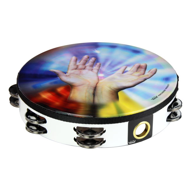 Remo - TA-9106-18- - Tambourine, Praise, 6" Diameter, 6 Pairs Jingles X 1 Row, 'Religious Dove' Graphic, White