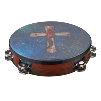 Remo Remo - TA-3010-81-SD049 - Tambourine, Gospel Church, 10" X 2", Skyndeep Graphic, Crosswind, Sand, Pre-Tuned, Double Row Jingles, Handgrip, Antique Brown Finish