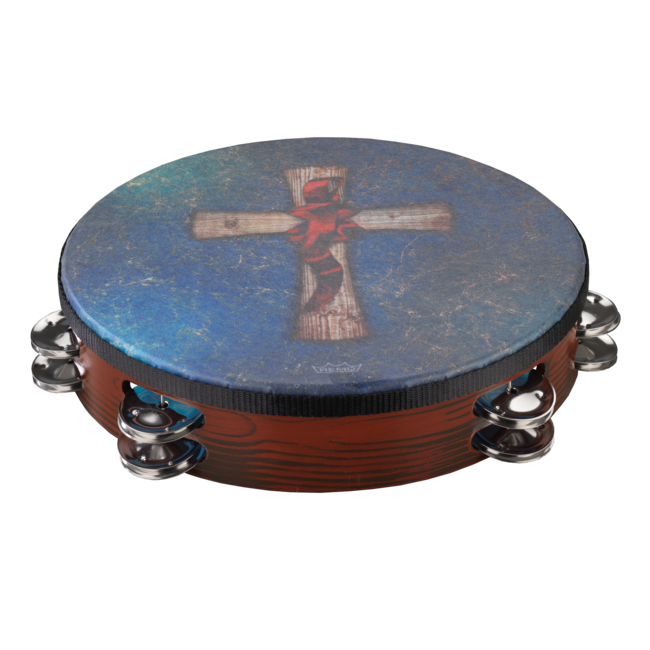 Remo - TA-3010-81-SD049 - Tambourine, Gospel Church, 10" X 2", Skyndeep Graphic, Crosswind, Sand, Pre-Tuned, Double Row Jingles, Handgrip, Antique Brown Finish