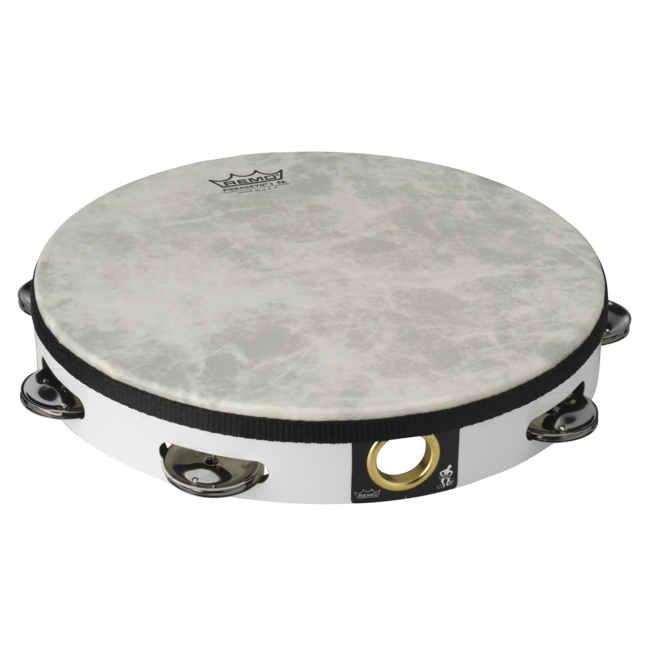 Remo - TA-5210-00- - **Remo Asia**, Tambourine, Fiberskyn, Pre-Tuned, 10" Diameter, 8 Pairs Jingles X 2 Rows, White