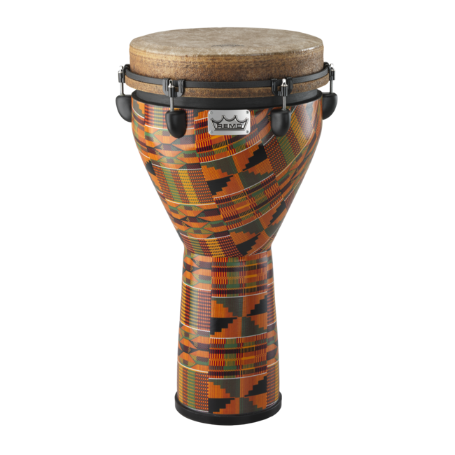 Remo - DJ-0012-LM- - Djembe, Mondo, Key-Tuned, 12" X 24", Skyndeep Fiberskyn, Contour Tuning Brackets, Multi-Mask Finish