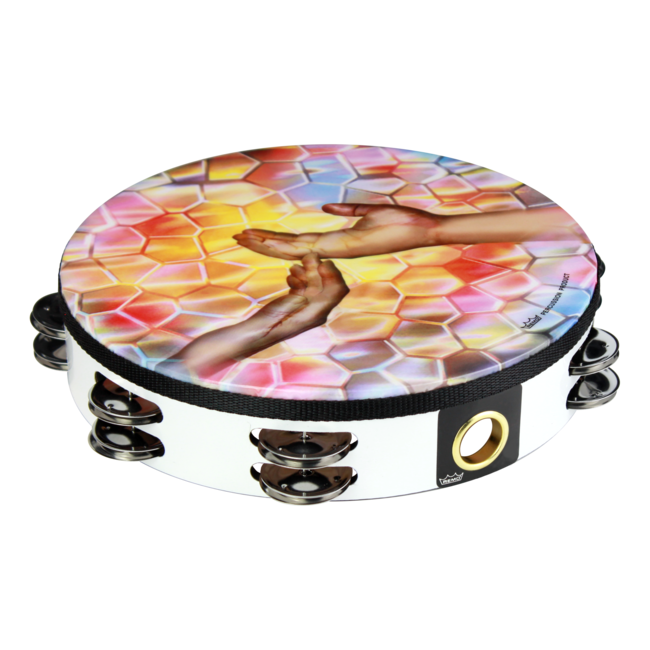 Remo - TA-9106-14- - **Remo Asia**, Tambourine, Praise, 6" Diameter, 6 Pairs Jingles X 1 Row, 'Praying Hand' Graphic, Black