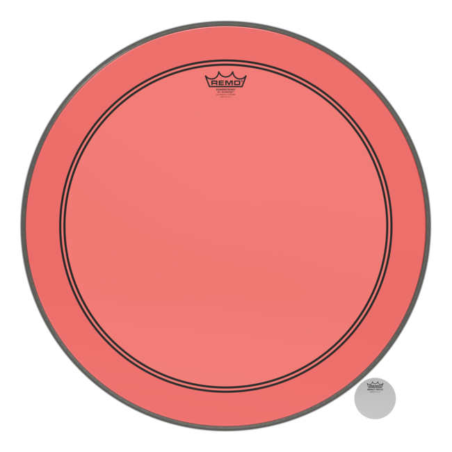 Remo - P3-1324-CT-RDOH - Bass Drum, Powerstroke 3, Colortone, 24" Diameter, Red, 5" Offset Hole