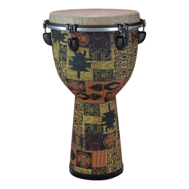 Remo - DJ-6112-57- - Djembe, Designer Series, Apex, 12" X 22", Key-Tuned, Skyndeep Fiberskyn, Beige Drumhead, Red Kinte