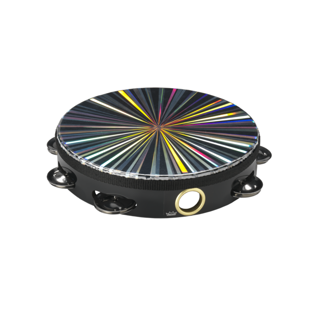 Remo - TA-8110-70-SD015 - Tambourine, Wild, 10" Diameter, 8 Pairs Jingles X 1 Row, Skyndeep Goat Black Graphic, Black