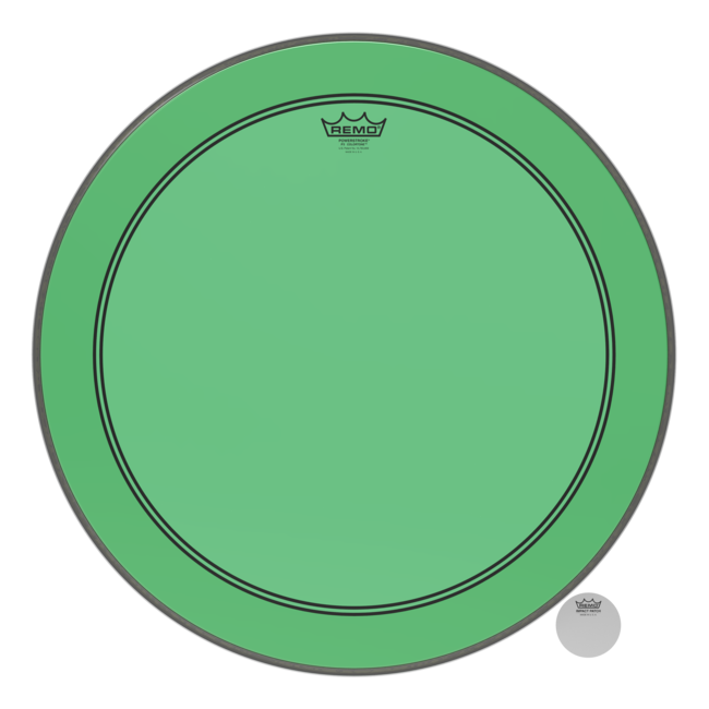 Remo - P3-1324-CT-GNOH - Bass Drum, Powerstroke 3, Colortone, 24" Diameter, Green, 5" Offset Hole