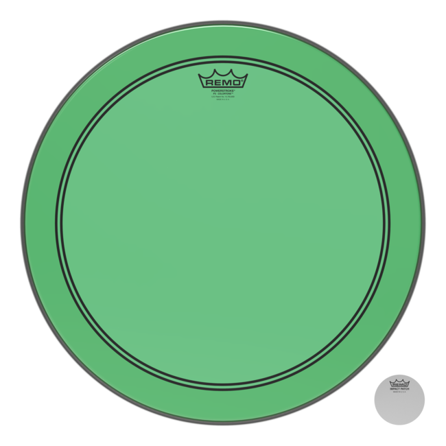 Remo - P3-1318-CT-GNOH - Bass Drum, Powerstroke 3, Colortone, 18" Diameter, Green, 5" Offset Hole