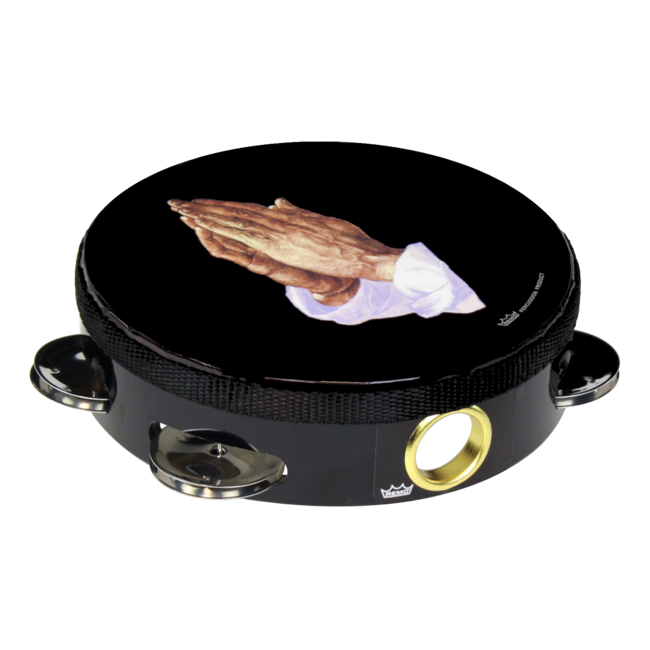 Remo - TA-9108-14- - **Remo Asia**, Tambourine, Praise, 8" Diameter, 8 Pairs Jingles X 1 Row, 'Praying Hand' Graphic, Black