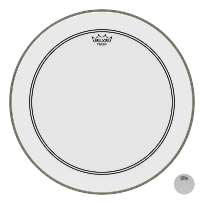 Remo - P3-1222-C1-DM - Bass Drum, Powerstroke 3, Smooth White, 22" Diameter, Dynamo Installed, No Stripe