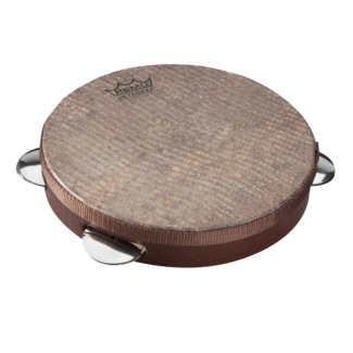 Remo Remo - PD-8210-81-113 - Pandeiro, Choro Pandeiro, 10" X 1.75" Key-Tuned, Skyndeep Goat Brown Ultratac Drumhead, Satin Brass Aperture Jingles, Antique Veneer, Brown Finish