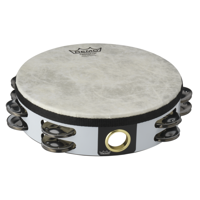 Remo - TA-2525-70- - **Remo Asia**, Tambourine, Footoerine, 2.5" X 2.5", 5 Jingle Set,  Nylon Rope Beige, Vinyl Black