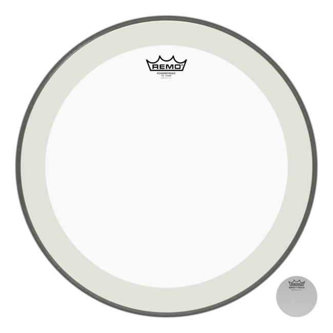 Remo - P4-1320-C2- - Bass Drum, Powerstroke 4, Clear, 20" Diameter, With Impact Patch