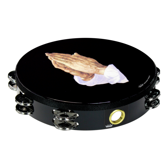 Remo - TA-9210-18- - **Remo Asia**, Tambourine, Praise, 10" Diameter, 8 Pairs Jingles X 2 Rows, 'Religious Dove' Graphic, White