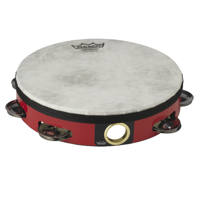 Remo - TA-5208-52- - Tambourine, Fiberskyn, Pre-Tuned, 8" Diameter, 8 Pairs Jingles X 2 Rows, Red