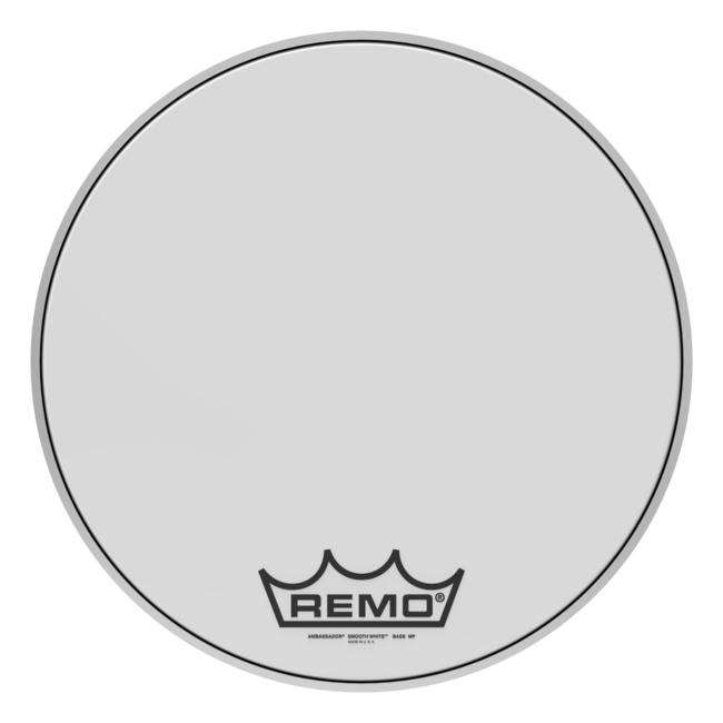 Remo - BR-1220-CH- - Bass Drum, Ambassador, Smooth White, 20" Diameter, Center Hole