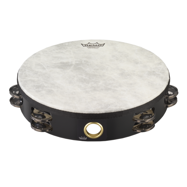 Remo - TA-5210-52- - Tambourine, Fiberskyn, Pre-Tuned, 10" Diameter, 8 Pairs Jingles X 2 Rows, Red