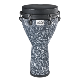 Remo Remo - DJ-0014-AB-008 - Djembe, Artbeat Artist Collection, Key-Tuned, 14" X 25", Black Suede, Contour Tuning Brackets, Aux Moon, Artwork By Aric Improta