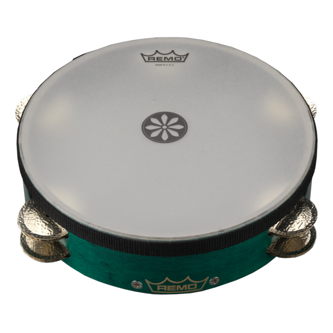 Remo - TA-9110-18- - Tambourine, Praise, 10" Diameter, 8 Pairs Jingles X 1 Row, 'Religious Dove' Graphic, White