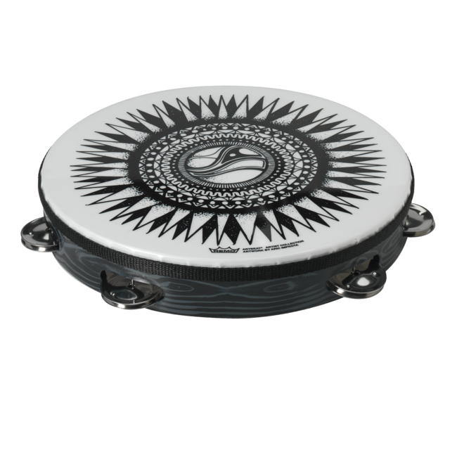 Remo - TA-4110-43- - Tambourine, Prizmatic Pinwheel, Chrome, 10" Diameter, 8 Pairs Jingles X 1 Row, Black