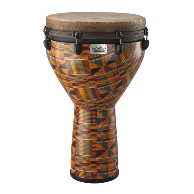 Remo - DJ-0016-LM- - Djembe, Mondo, Key-Tuned, 16" X 27", Skyndeep Fiberskyn, Contour Tuning Brackets, Multi-Mask Finish