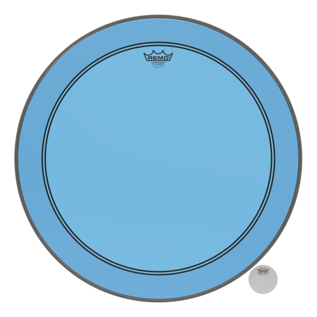 Remo - P3-1324-CT-BUOH - Bass Drum, Powerstroke 3, Colortone, 24" Diameter, Blue, 5" Offset Hole