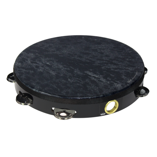 Remo - TA-8210-70-SD015 - Tambourine, Wild, 10" Diameter, 8 Pairs Jingles X 2 Rows, Skyndeep Goat Black Graphic, Black