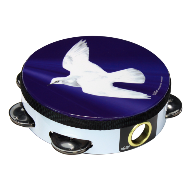 Remo - TA-9208-18- - Tambourine, Praise, 8" Diameter, 8 Pairs Jingles X 2 Rows, 'Religious Dove' Graphic, White
