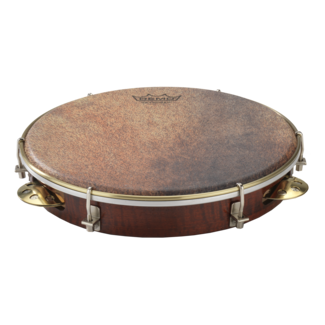 Remo Remo - PD-8210-81-213 - Pandeiro, Samba Choro Pandeiro, 10" X 1.75" Key-Tuned, Skyndeep Goat Brown Ultratac Drumhead, Chrome Jingles, Antique Veneer, Brown Finish