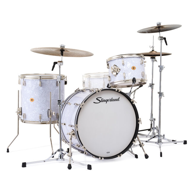 Slingerland - SLKTFPK22N03AH016 - 3pc Radio King Kit, 13/16F/22K, White Marine Wrap, Nickel Hardware